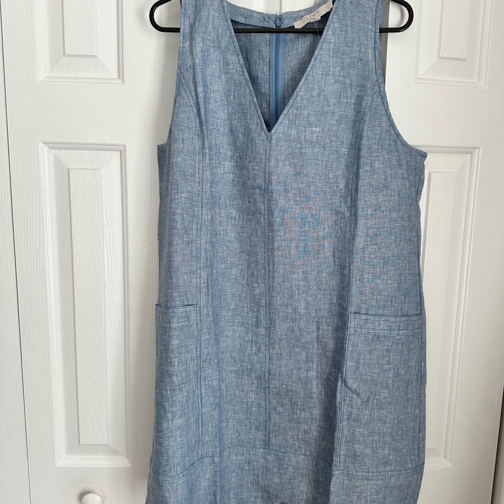 Sleeveless Linen Blue Dress